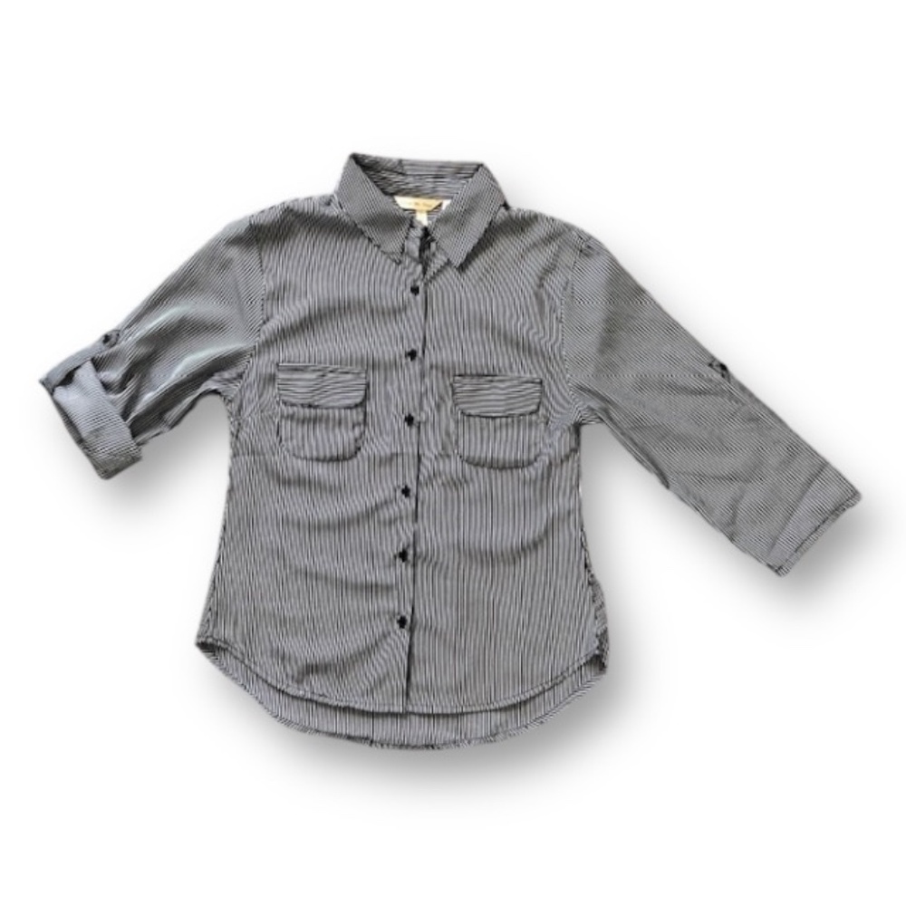 Check Me First  Vintage Black And White Striped Button Down Blouse Size M